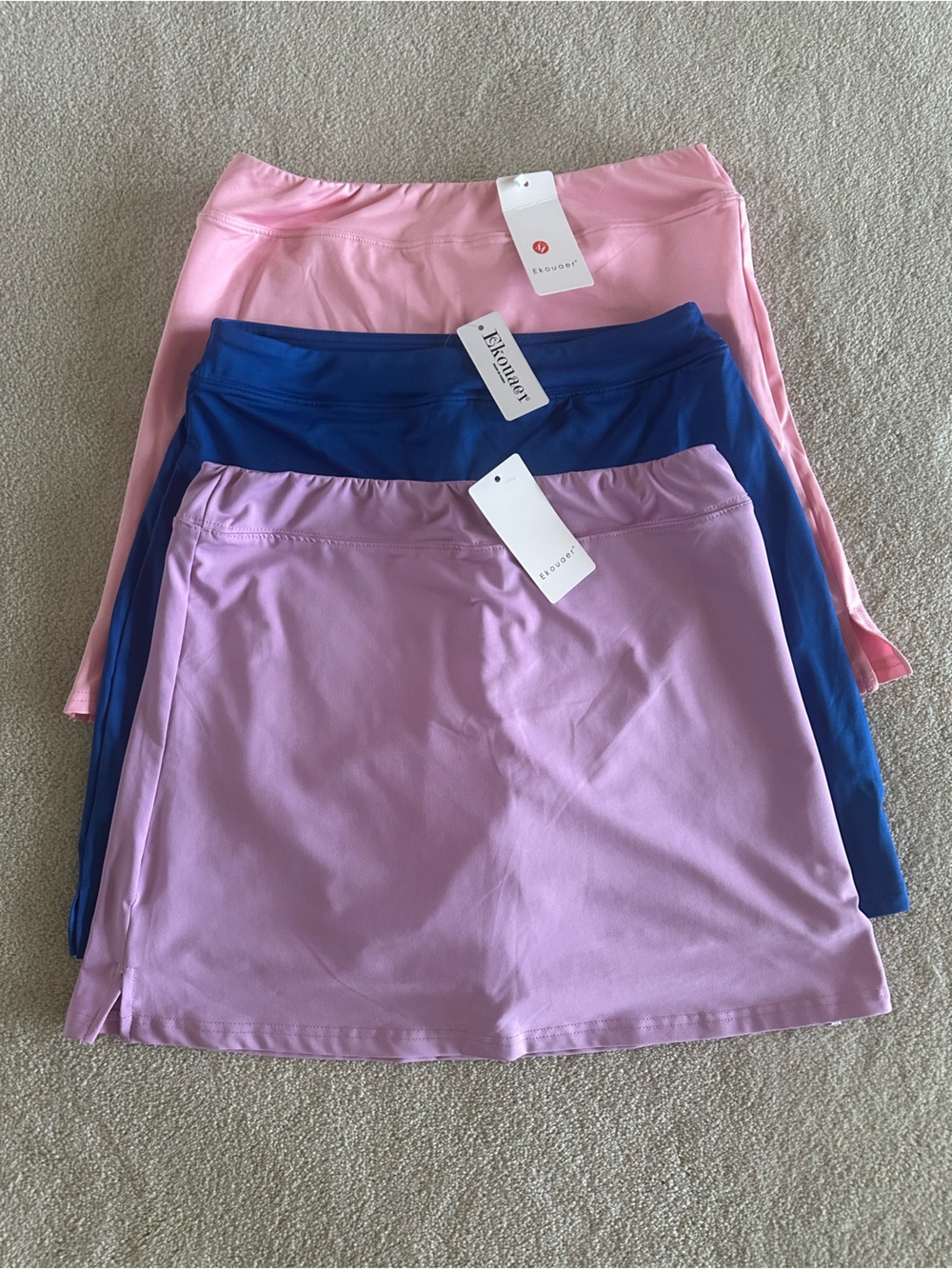 NWT Ekouaer Womens Pink, Blue & Lavender Pull-On Athletic Skorts